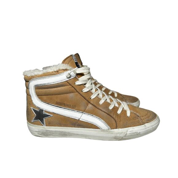 Golden Goose Private Ed. Slide Cognac Leather Shearling High Top Sneakers 38 - Picture 1 of 14